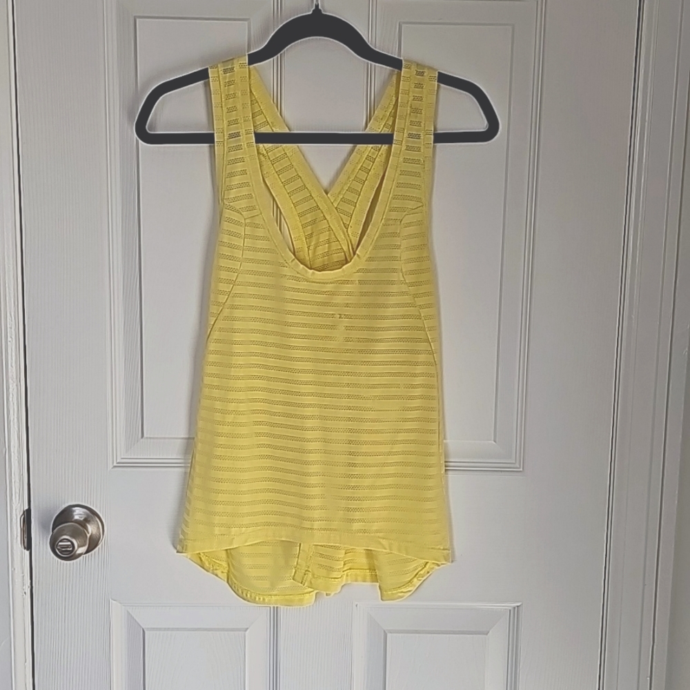 EUC ZYIA Lemon Yellow Striped Racerback Nimbus Split Back Tank